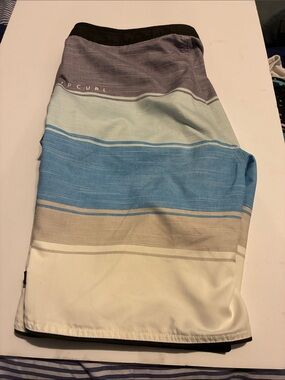 Rip Curl Men's Horizontal Stripe Boardshorts in Blue, Cream and Tan